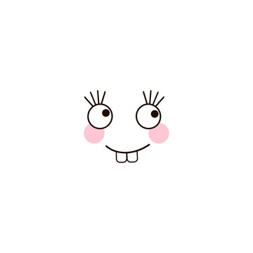 Cute silly kawaii face expression clipart isolated on white. Funny foolish rabbit teeth facial illustration. Simple minimalistic cartoon character graphic design