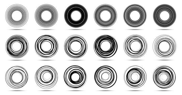 Circle lines isolated on the white background. Circular striped line frame set. . Logo design element. Round border using circle stripes texture. Vector emblem.