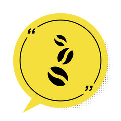 Black Coffee beans icon isolated on white background. Yellow speech bubble symbol. Vector