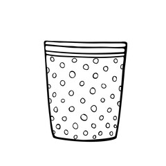 Empty flower pot polka dot for indoor plants and flowers. Hand drawn simple black outline vector illustration in doodle style, isolated. Design element, clip art for decoration, coloring page