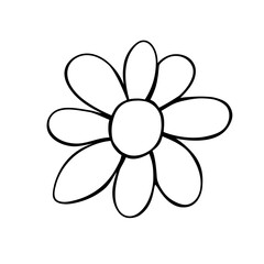 Flower icon. Hand drawn simple black outline vector illustration clip art in doodle style, isolated on white background