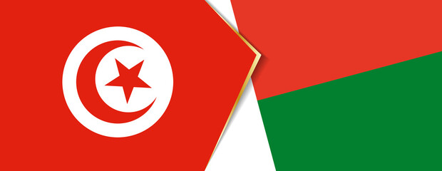 Tunisia and Madagascar flags, two vector flags.