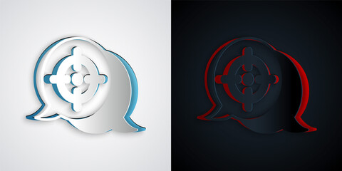 Paper cut Target financial goal concept icon isolated on grey and black background. Symbolic goals achievement, success. Paper art style. Vector