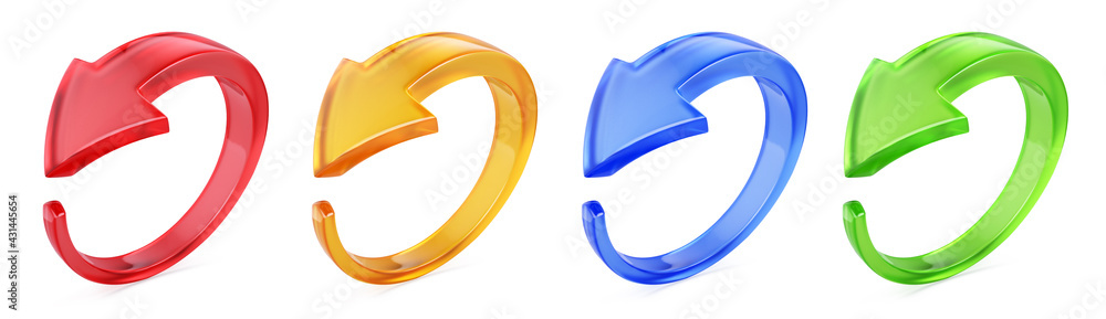 Poster Rotation circle 3d arrows icon. Circled web recycling progress concept - 3d rendering