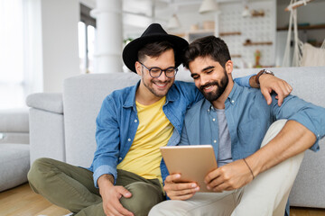 Happy homosexual male couple spending time together