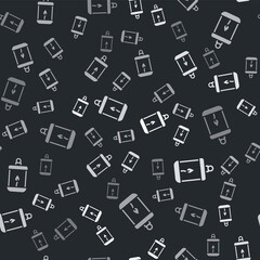 Grey Ramadan Kareem lantern icon isolated seamless pattern on black background. Vector