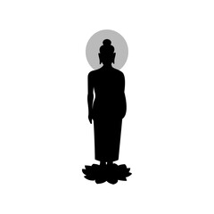 black silhouette design with isolated white background of lord of buddha standing