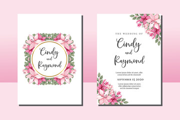 Wedding invitation frame set, floral watercolor hand drawn Pink Lily Flower design Invitation Card Template