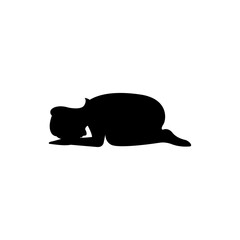 black silhouette design with isolated white background of woman prostrate oneself
