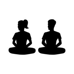 black silhouette design with isolated white background of couple meditate