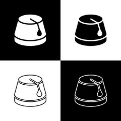 Set Turkish hat icon isolated on black and white background. Vector