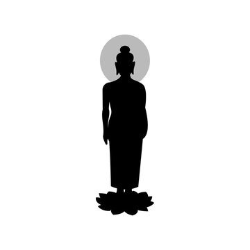 black silhouette design with isolated white background of lord of buddha standing