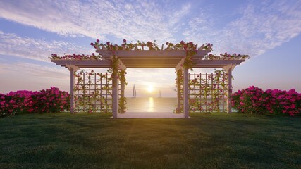 3d rendering The  Pavilion with sea  background