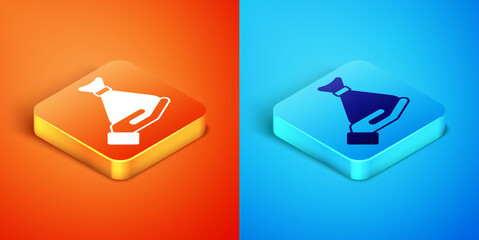 Isometric Money in hand icon isolated on orange and blue background. Insurance concept. Security, safety, protection, protect concept. Vector