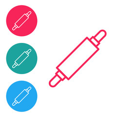 Red line Rolling pin icon isolated on white background. Set icons in circle buttons. Vector Illustration