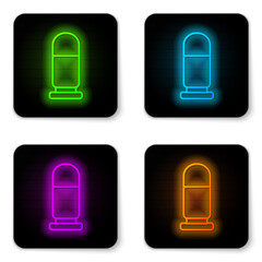 Glowing neon line Bullet icon isolated on white background. Black square button. Vector