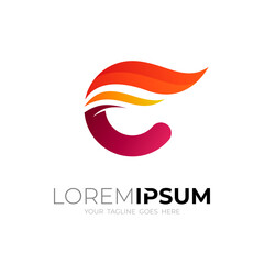 Abstract fire logo and letter C design vector, 3d style