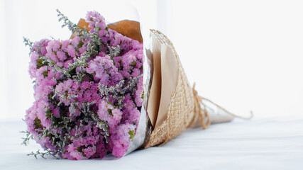 attractive elegant beautiful bunch of purple and pink flower as special romantic sweet gift for love celebration or happy wedding event or engagement or luxury ceremony