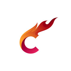 C logo with comet design vector, 3d colorful logos