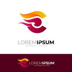 Flame logo with letter C design illustration, red color