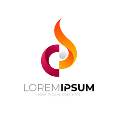 C logo and fire design template, 3d style logos