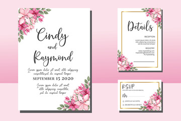 Wedding invitation frame set, floral watercolor hand drawn Pink Lily Flower design Invitation Card Template