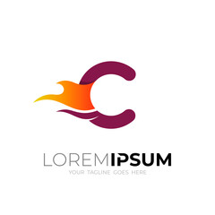 Letter C logo with fire design, C fast logos