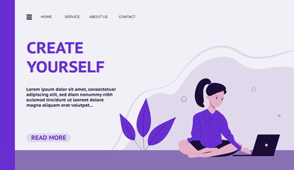 Flat design concept on self development start theme. Vector illustration mock-up for website and mobile page. Landing template