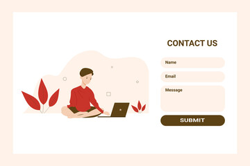 Contact us form template, home office concept, working from home,  freelance or studying concept