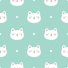 cats with cute kitty paw seamless pattern, doodle cat animals background, kitten vector illustration