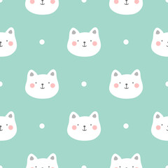 cats with cute kitty paw seamless pattern, doodle cat animals background, kitten vector illustration