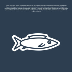 Blue line Fish icon isolated on blue background. Vector.