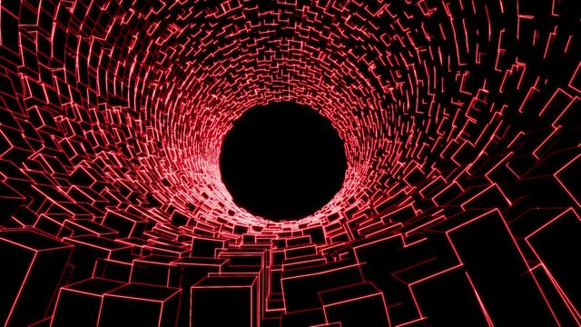 VJ Loop video. 3d round of cubes. round tunnel from a 3d Grid. Сubic round tunnel wire 3D animation