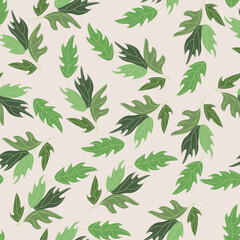 Seamless pattern for printing onto fabric or paper. Botanical ornament from branches with large leaves on a light background