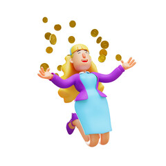 Cool Business Woman Cartoon Illustration Throwing Gold Coins