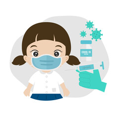 Doctor injects vaccine in kid's shoulder.Coronavirus vaccination concept.