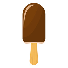 vector illustration of chocolate-covered ice cream on a wooden stick