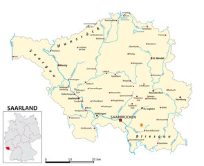 Obraz premium Map of the state of Saarland in German language