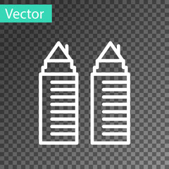 White line Two tall residential towers in the Dnipro city icon isolated on transparent background. Vector
