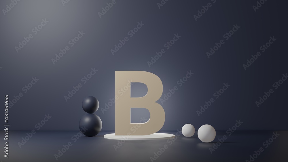 Fototapete b lettering in photo realistic rendering. 3d illustration alphabet with copy space. decoration eleme