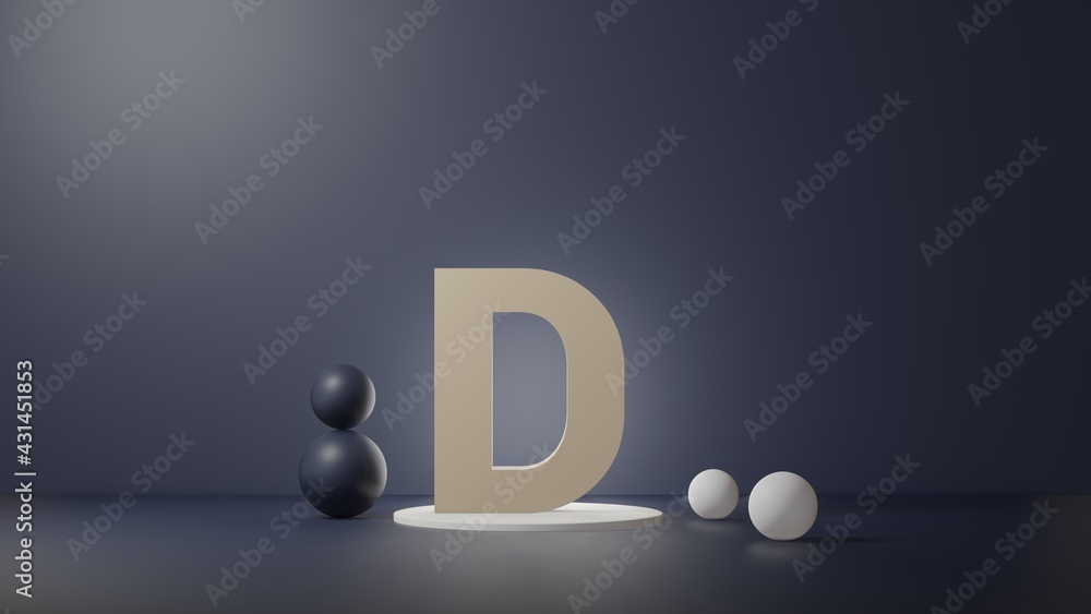 Fototapete d lettering in photo realistic rendering. 3d illustration alphabet with copy space. decoration eleme
