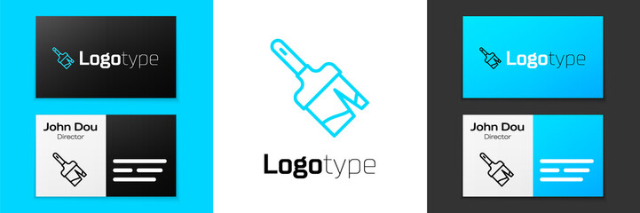 Blue line Paint brush icon isolated on white background. Logo design template element. Vector