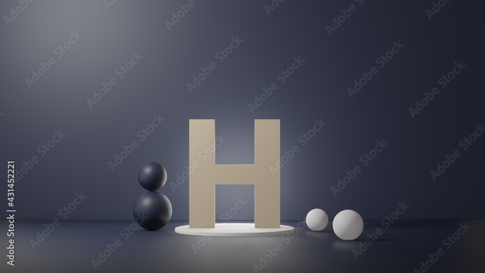 Fototapete h lettering in photo realistic rendering. 3d illustration alphabet with copy space. decoration eleme