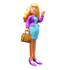 3D Business Woman Cartoon Character Holding a Fancy Bag