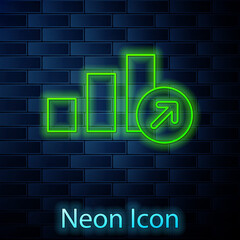 Glowing neon line Financial growth icon isolated on brick wall background. Increasing revenue. Vector