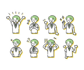 Naklejka premium ブレザー（夏服）を着た男子学生の感情表現イラスト（上半身）