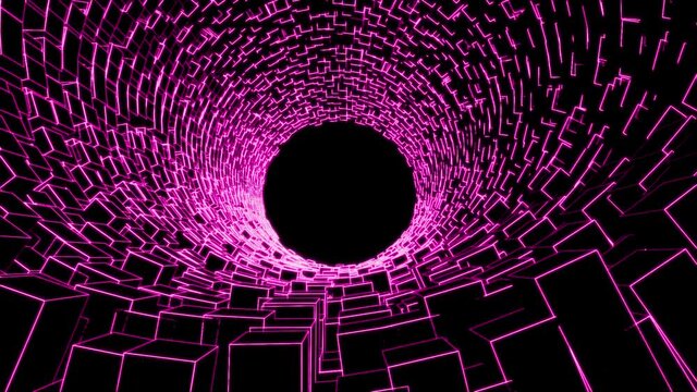 VJ Loop video. 3d round of cubes. round tunnel from a 3d Grid. Сubic round tunnel wire 3D animation