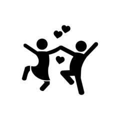 Fototapeta na wymiar Happy young couple hold hands, heart icons vector background
