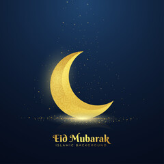 Obraz na płótnie Canvas Eid Mubarak vector design greeting card background. Eid al Fitr illustration with golden crescent, glitter particles. Suitable for Ramadan concept, Islamic celebration templates.