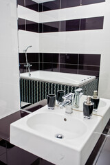 real bathroom in black and white